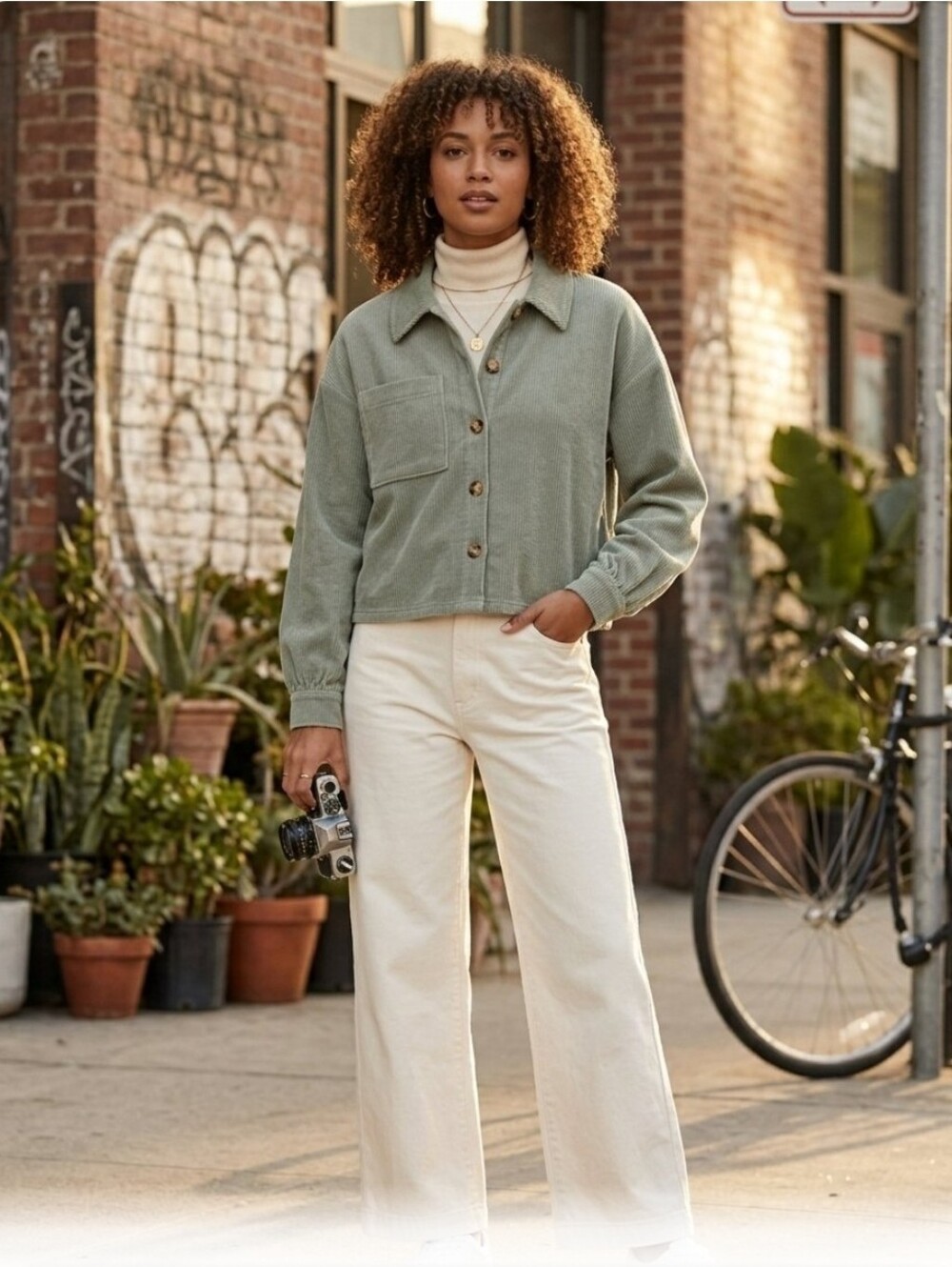 Madewell Knit Corduroy Crop Shirt Jacket Sage Green Size M